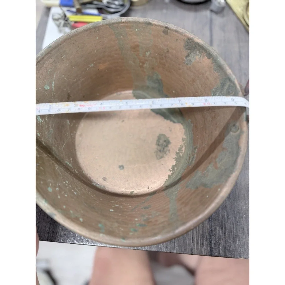 Antique Hammered Copper Pot With Handles  Decor Use Only